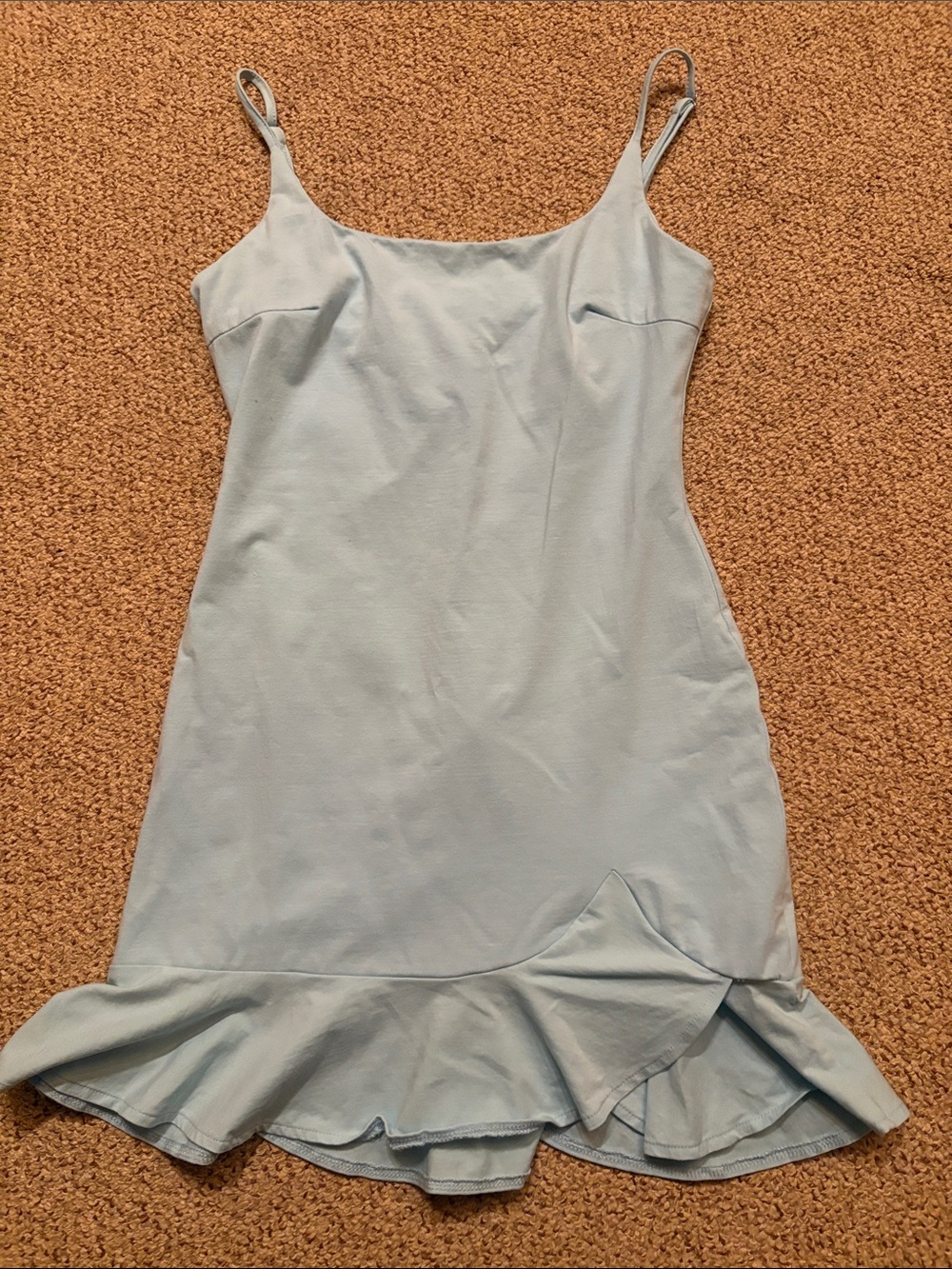 Princess Polly Pale Blue Spaghetti-Strap Ruffle-Hem Mini Dress